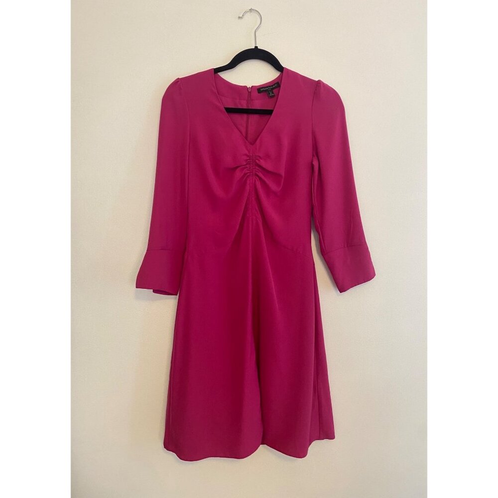 Banana Republic Petite Magenta Ruched Front 3/4 Sleeve Dress Size 0